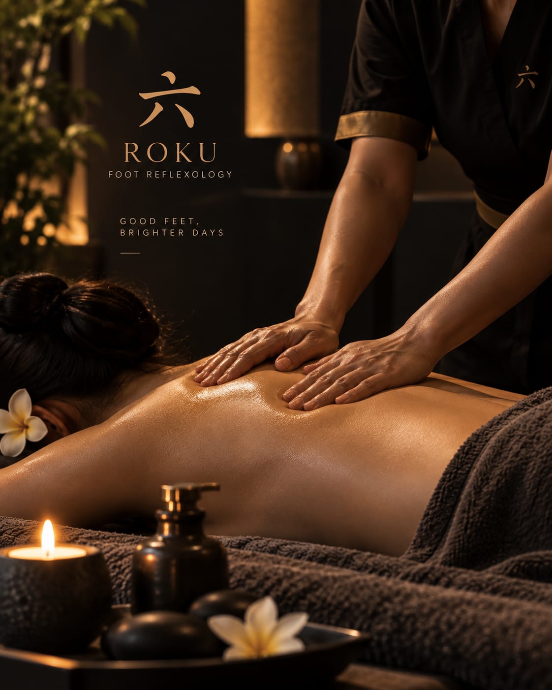 Fasilitas relaksasi premium dan elemen Zen di Roku Reflexology